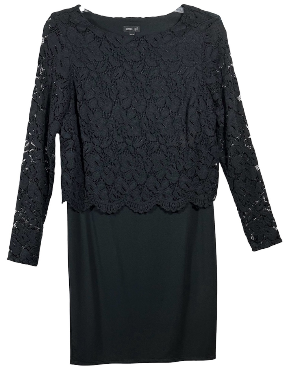 J. Jill Wearever Collection Black Lace Overlay Sheath Dress Long Sleeve Small
